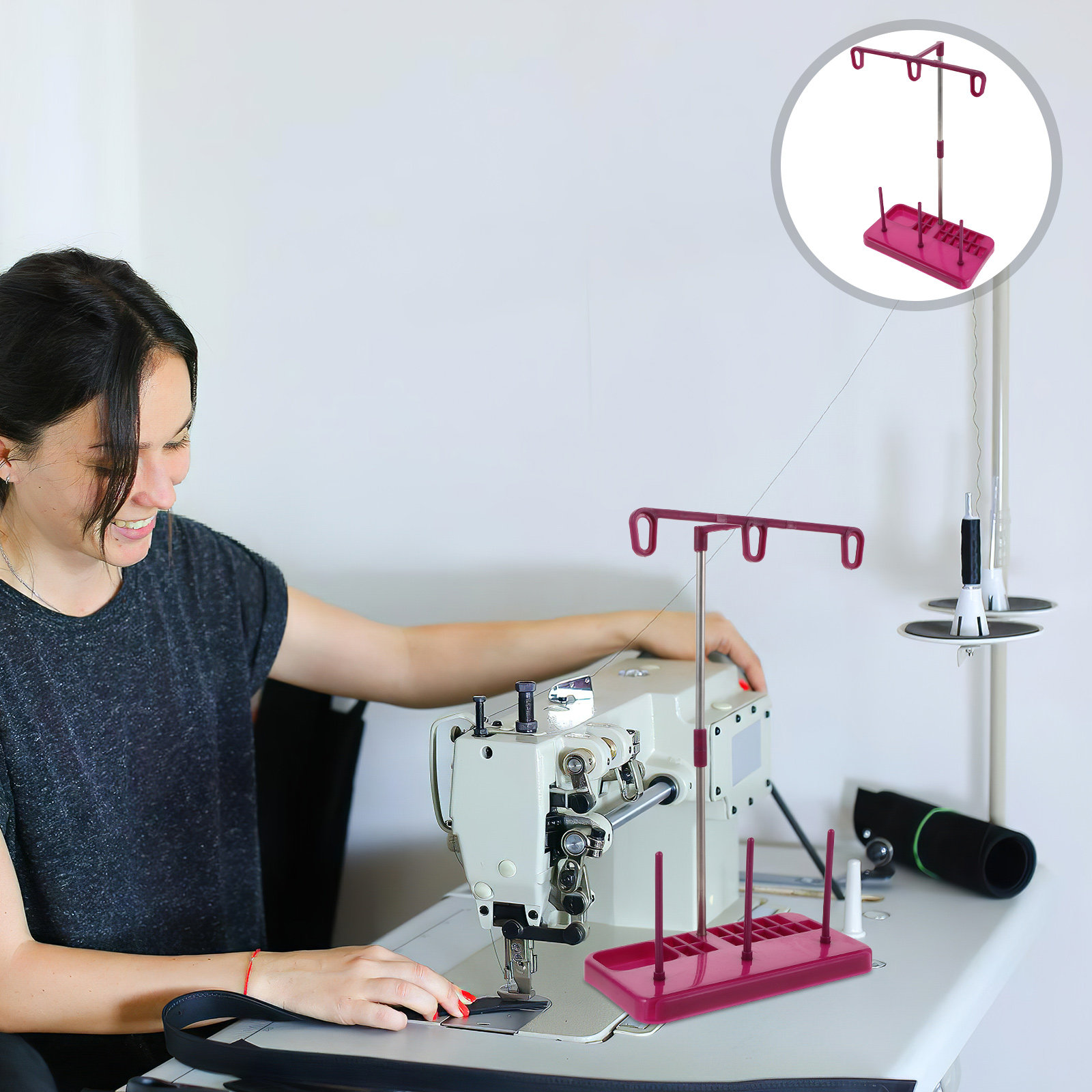 Embroidery Craft - 3連スプール式ミシン糸立て。刺繍用ボビンの収納や工房での使用に最適なプラスチック製ラック。
