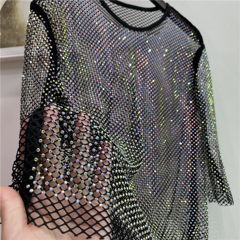 ColorShiny ダイヤモンド電気音節ベーシックシャツレ - Crystal Mesh Fabric のレビューと価格